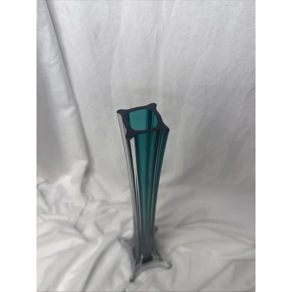 Vintage MCM Teal Sommerso Bud Table Floor Eiffel Tower Vase 16